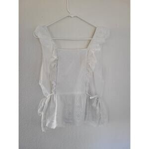 Shyanne Women's White Ruffle Side‎ Tie Tank Top Western Blouse size XL Eyelet